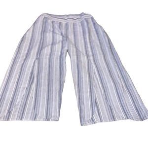 AVENUE Blue White Stripe Split Leg Linen Blend Pants 30